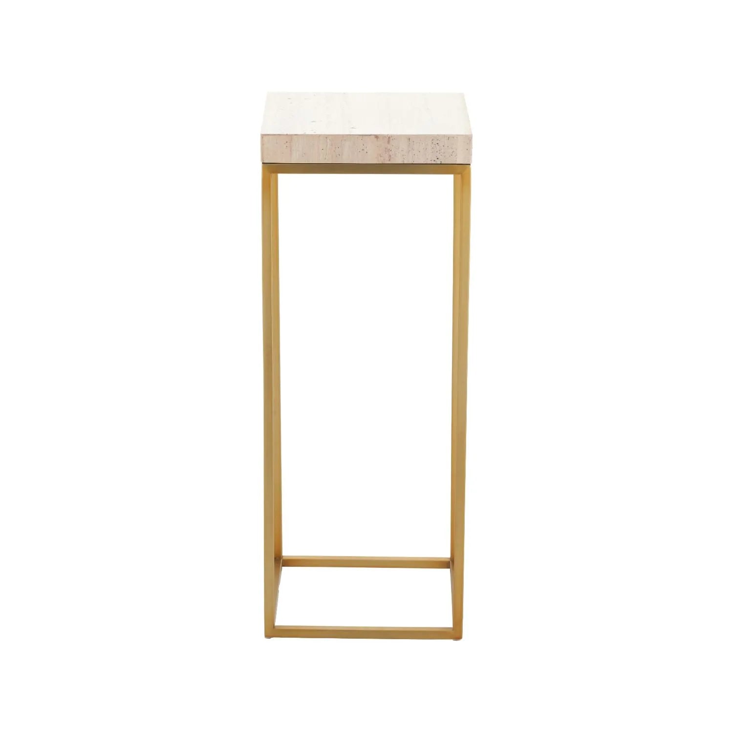 Tall Beige Polished Granite Square Side Table With Burnished Gold Metal Legs – Modern Stone-Top Accent Table 77x30x30cm | Click Style