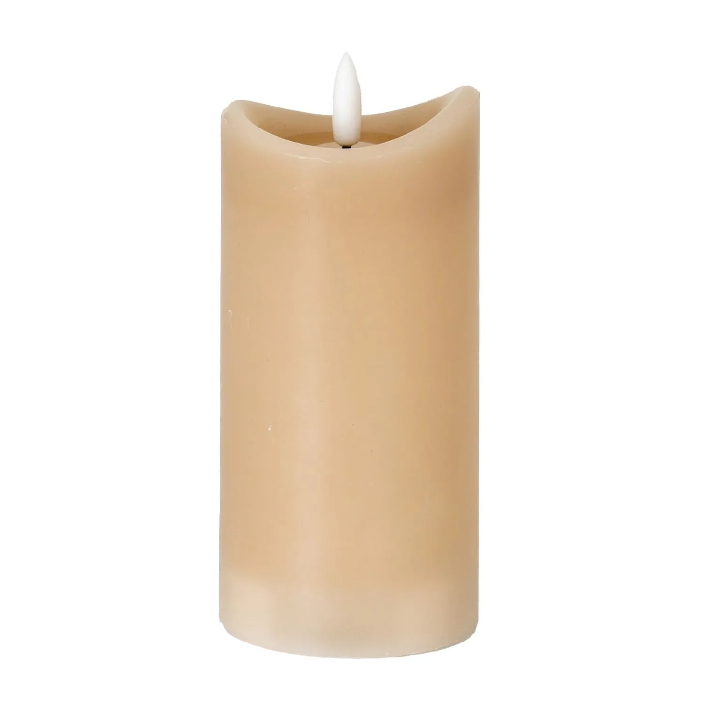 Tall Beige Taupe Melted-Effect Real Wax LED Flameless Pillar Candle with Realistic Flickering Flame – Battery Operated Decorative Light 15x7x7cm | Click Style
