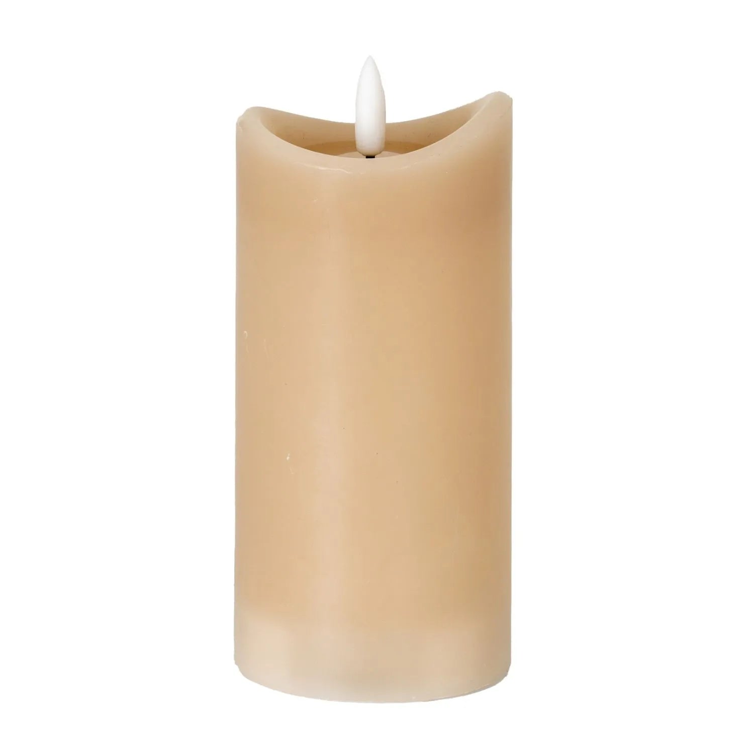 Tall Beige Taupe Melted-Effect Real Wax LED Flameless Pillar Candle with Realistic Flickering Flame – Battery Operated Decorative Light 15x7x7cm | Click Style