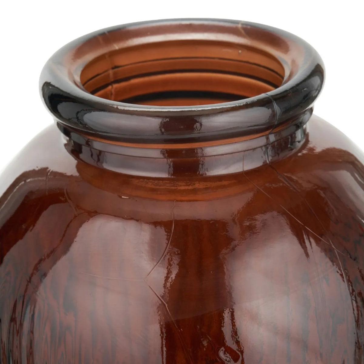 Tall Chestnut Brown Recycled Glass Ribbed Vase with Rolled Rim – Large Floor Standing Vase 72x26x26cm – Rolled Rim & Opening Detail | Click Style