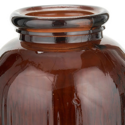 Tall Chestnut Brown Recycled Glass Ribbed Vase with Rolled Rim – Large Floor Standing Vase 72x26x26cm – Rolled Rim & Neck Detail | Click Style
