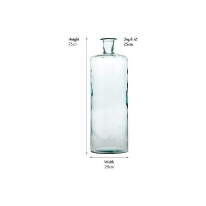Tall Clear Recycled Glass Bottle Vase with Narrow Neck – Large Decorative Floor Standing Vase 75x25x25cm – Dimensions Showing 75cm Height & 25cm Width and Depth | Click Style