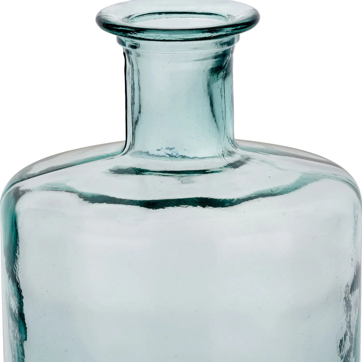 Tall Clear Recycled Glass Bottle Vase with Narrow Neck – Large Decorative Floor Standing Vase 75x25x25cm – Close-Up of Rolled Glass Rim Narrow Neck & Rounded Shoulder | Click Style
