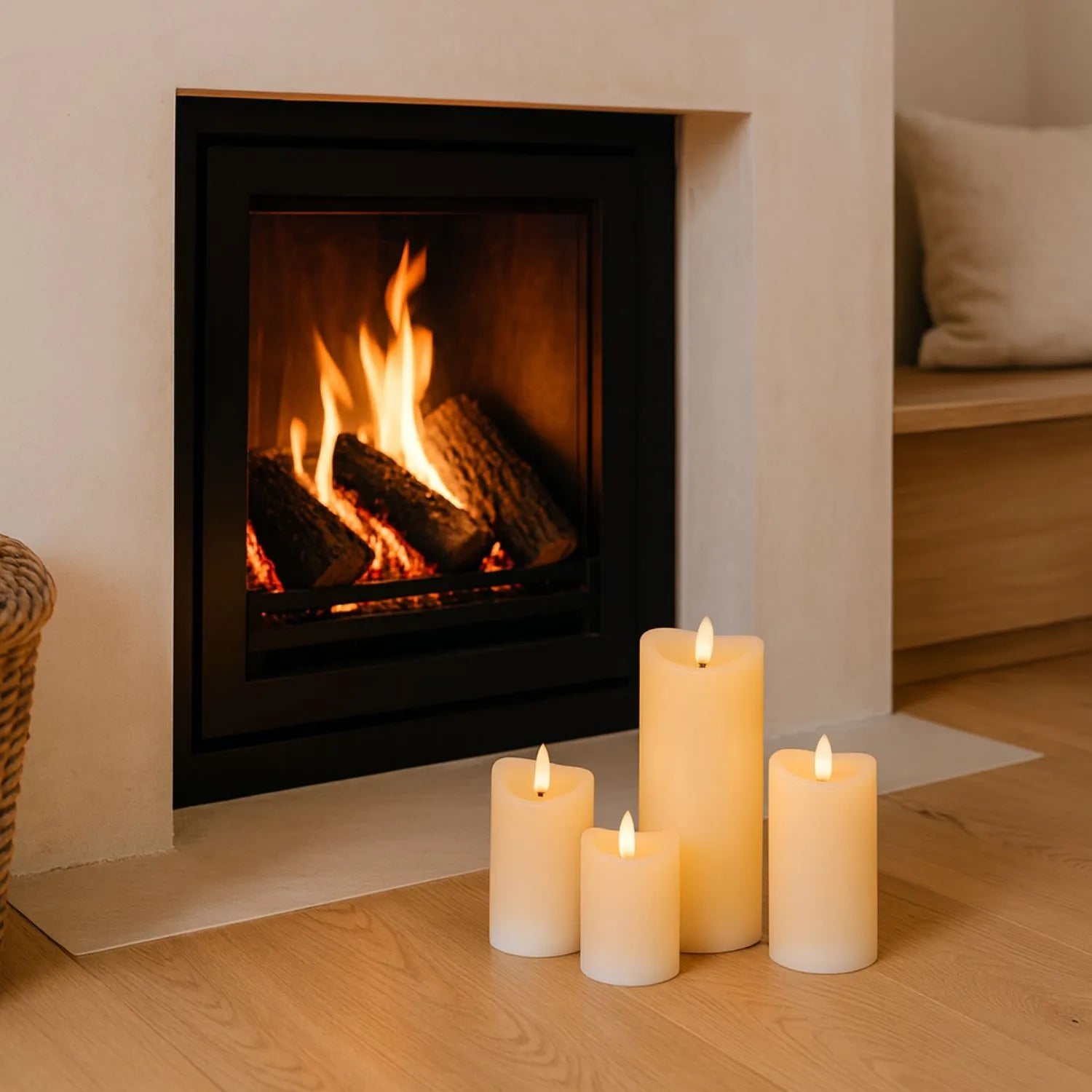 Tall Cream Melted-Effect Real Wax LED Flameless Pillar Candle with Realistic Flickering Flame – Battery Operated Decorative Light 15x7x7cm | Click Style