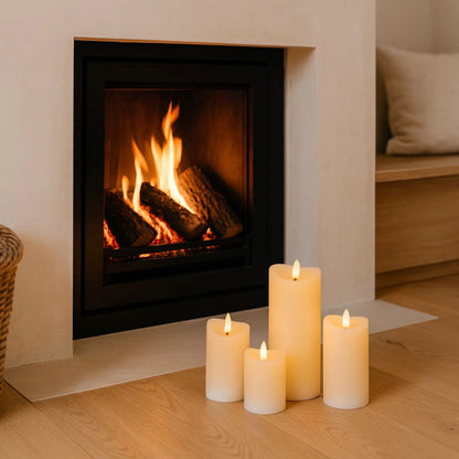 Tall Cream Melted-Effect Real Wax LED Flameless Pillar Candle with Realistic Flickering Flame – Battery Operated Decorative Light 15x7x7cm | Click Style