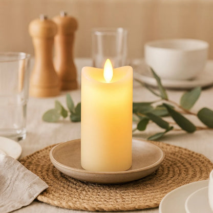 Tall Cream Melted-Effect Real Wax LED Flameless Pillar Candle with Realistic Flickering Flame – Battery Operated Decorative Light 15x7x7cm | Click Style