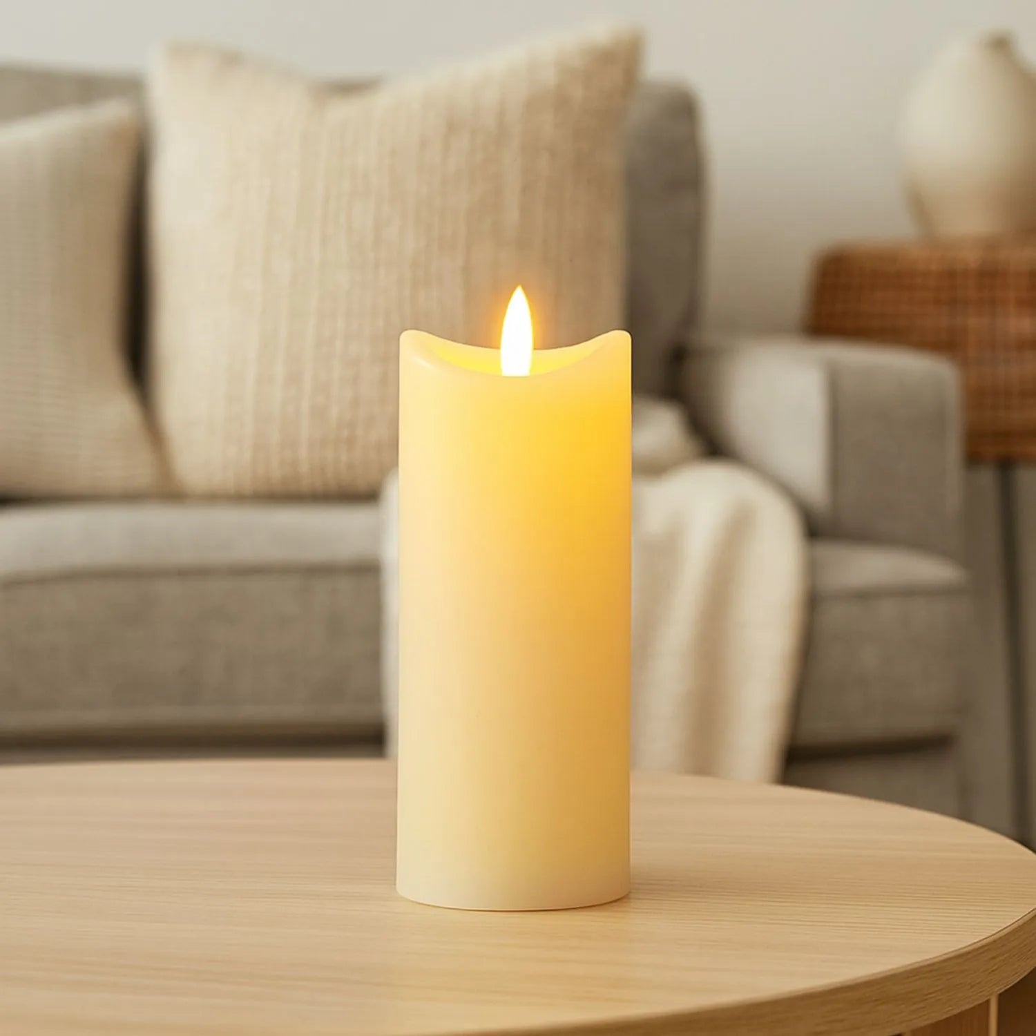 Tall Cream Melted-Effect Real Wax LED Flameless Pillar Candle with Realistic Flickering Flame – Battery Operated Decorative Light 15x7x7cm | Click Style