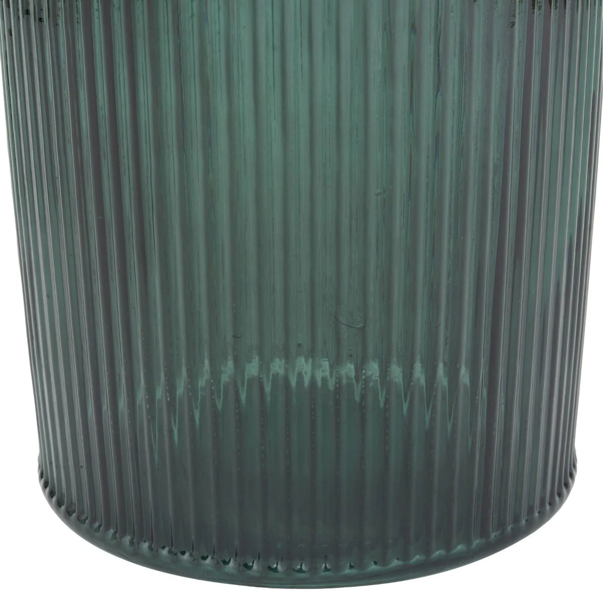 Tall Deep Sea Green Recycled Glass Ribbed Vase with Rolled Rim – Large Floor Standing Vase 72x26x26cm – Close-Up of Ribbed Recycled Glass Base & Deep Sea Green Finish | Click Style