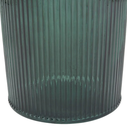 Tall Deep Sea Green Recycled Glass Ribbed Vase with Rolled Rim – Large Floor Standing Vase 72x26x26cm – Close-Up of Ribbed Recycled Glass Base & Deep Sea Green Finish | Click Style