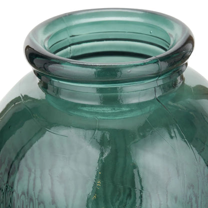 Tall Deep Sea Green Recycled Glass Ribbed Vase with Rolled Rim – Large Floor Standing Vase 72x26x26cm – Close-Up of Thick Rolled Glass Rim & Rounded Shoulder | Click Style
