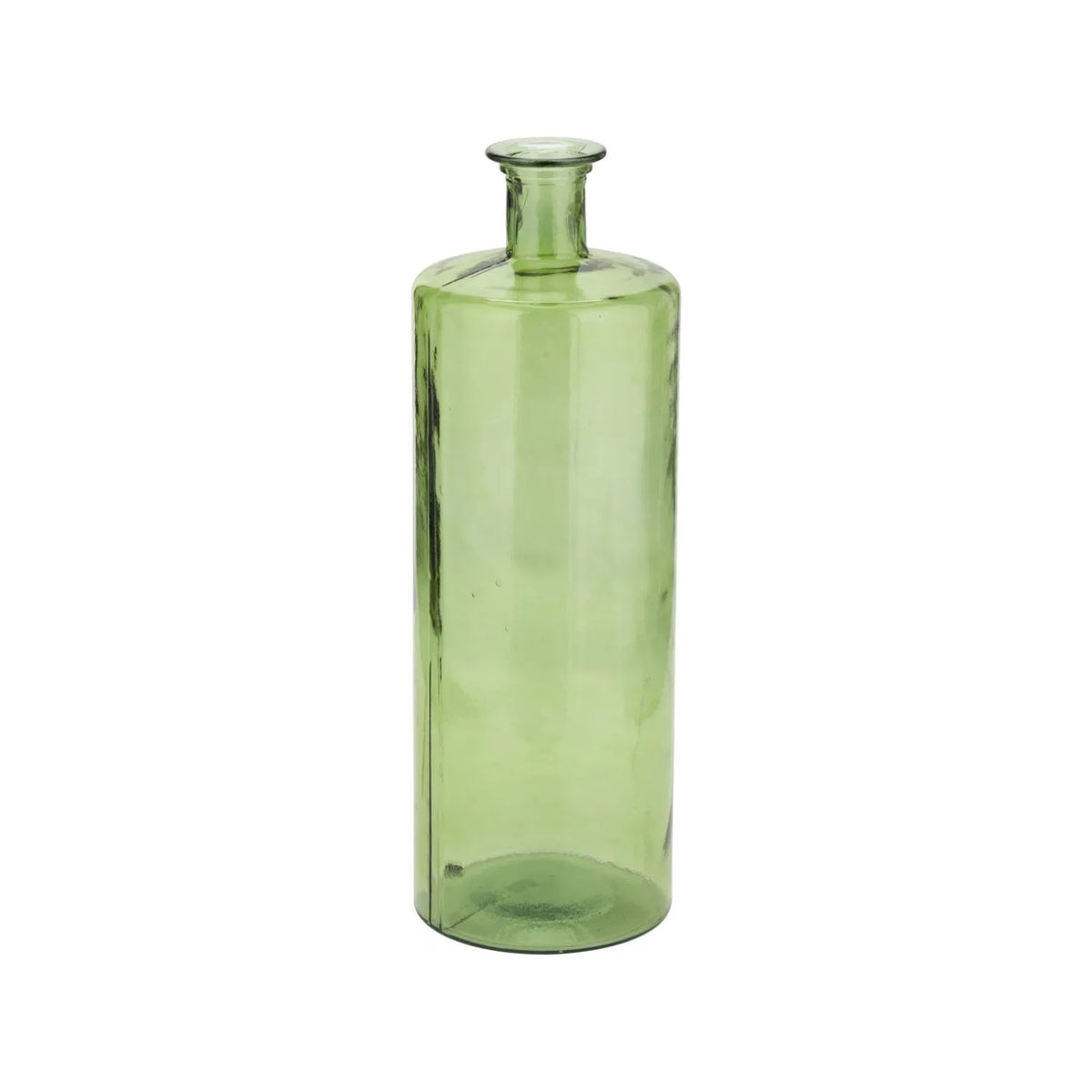 Tall Forest Green Recycled Glass Bottle Vase with Narrow Neck – Large Decorative Floor Standing Vase 75x25x25cm – Angled Full View of Forest Green Recycled Glass | Click Style