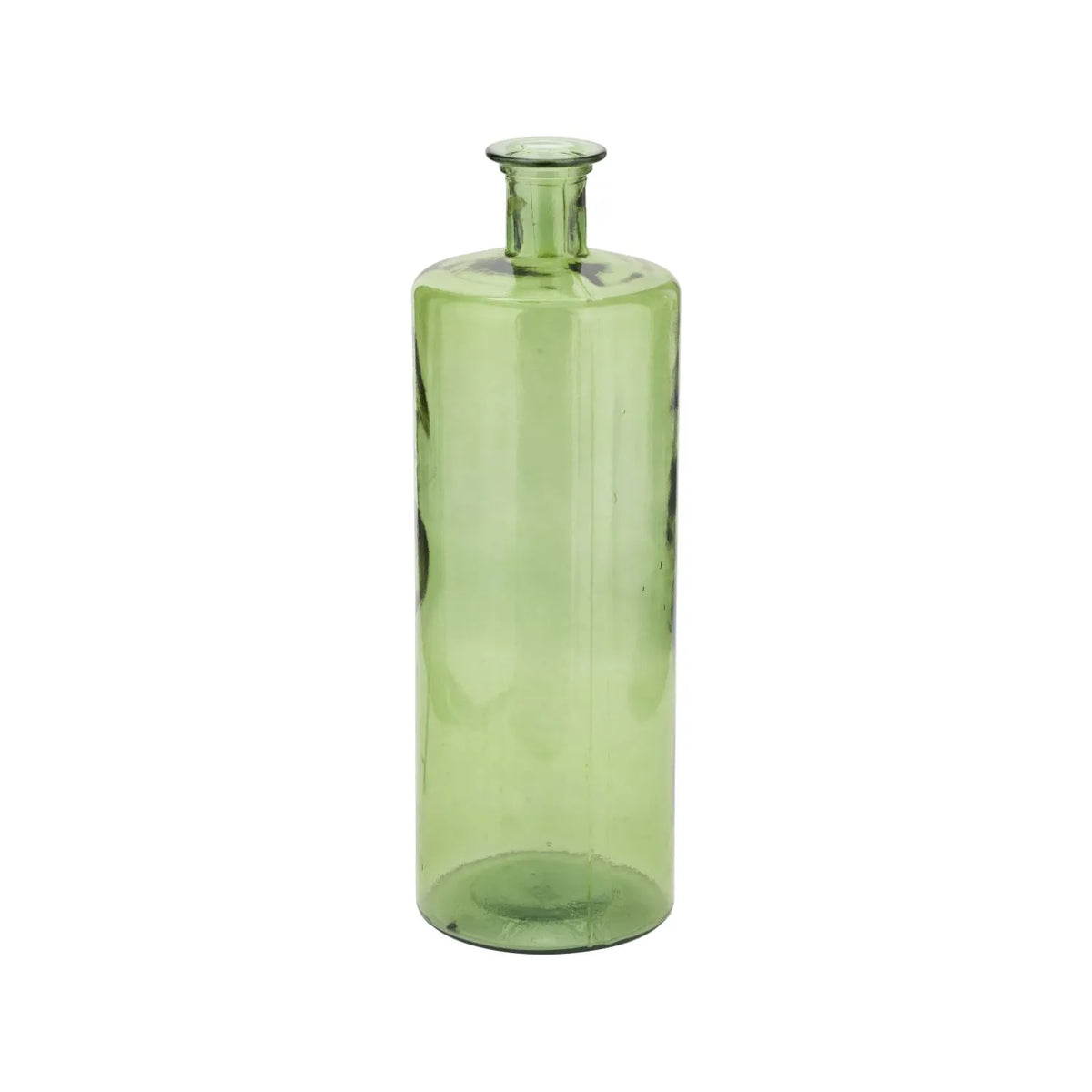 Tall Forest Green Recycled Glass Bottle Vase with Narrow Neck – Large Decorative Floor Standing Vase 75x25x25cm – Alternate Full View of Tall Bottle Shape | Click Style