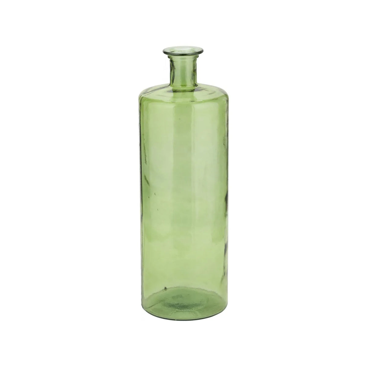 Tall Forest Green Recycled Glass Bottle Vase with Narrow Neck – Large Decorative Floor Standing Vase 75x25x25cm – Full View of Tall Bottle Shape & Forest Green Glass | Click Style