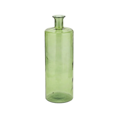 Tall Forest Green Recycled Glass Bottle Vase with Narrow Neck – Large Decorative Floor Standing Vase 75x25x25cm – Full View of Tall Bottle Shape & Forest Green Glass | Click Style