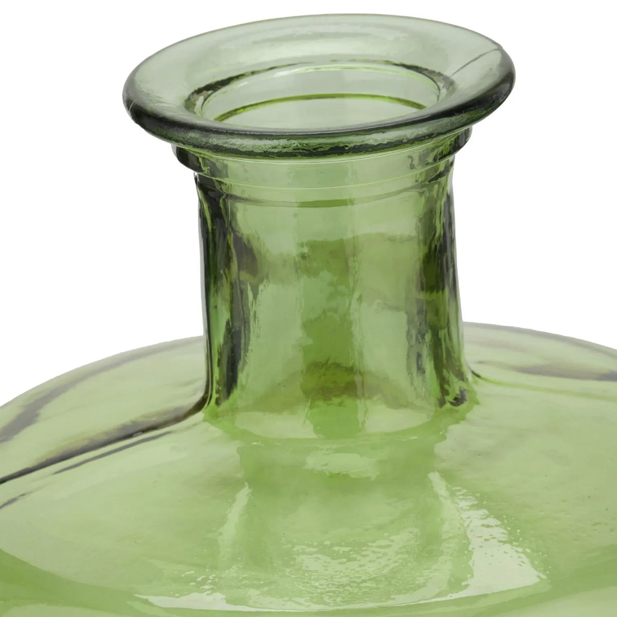 Tall Forest Green Recycled Glass Bottle Vase with Narrow Neck – Large Decorative Floor Standing Vase 75x25x25cm – Close-Up of Rolled Glass Rim & Narrow Neck | Click Style