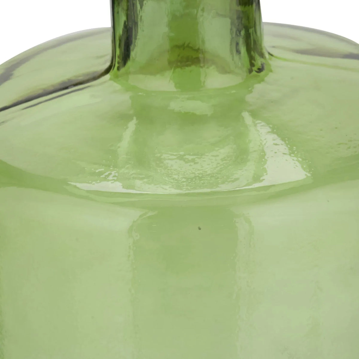 Tall Forest Green Recycled Glass Bottle Vase with Narrow Neck – Large Decorative Floor Standing Vase 75x25x25cm – Close-Up of Rounded Shoulder & Recycled Glass Texture | Click Style