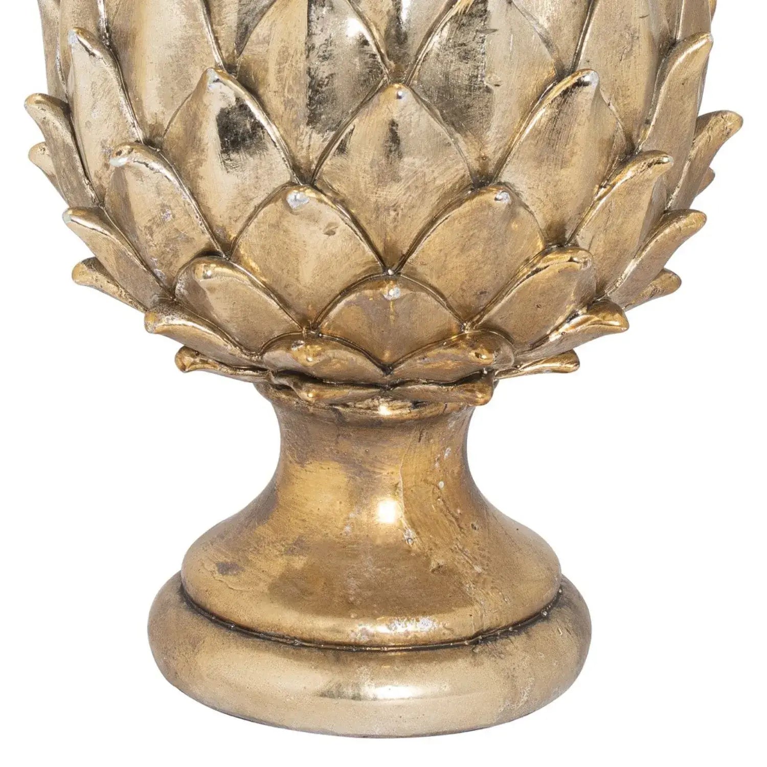 Tall Gold Ceramic Pinecone Ornament on Pedestal Stand with Metallic Finish – Decorative Centrepiece for Home Decor 30x19cm - Click Style