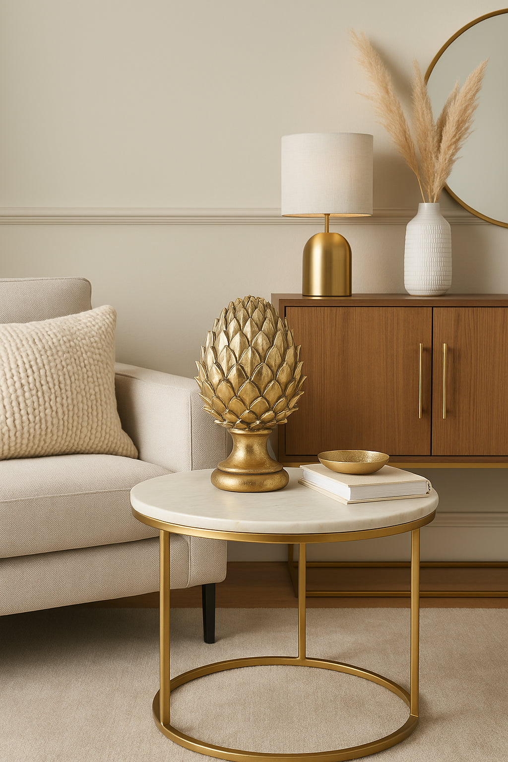 Tall Gold Ceramic Pinecone Ornament on Pedestal Stand with Metallic Finish – Decorative Centrepiece for Home Decor 30x19cm | Click Style