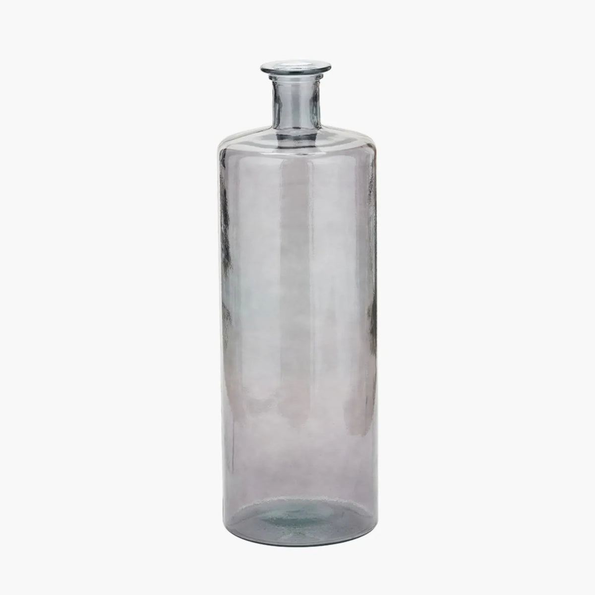Tall Grey Recycled Glass Bottle Vase with Narrow Neck – full-length front view of 75cm floor standing vase | Click Style