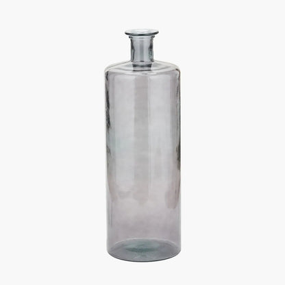Tall Grey Recycled Glass Bottle Vase with Narrow Neck – full-length front view of 75cm floor standing vase | Click Style