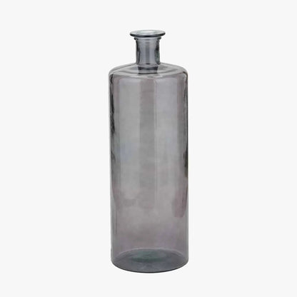 Tall Grey Recycled Glass Bottle Vase with Narrow Neck – tall cylindrical grey recycled glass floor vase | Click Style