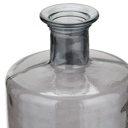 Tall Grey Recycled Glass Bottle Vase with Narrow Neck – detailed view of rolled rim, narrow neck and rounded shoulder | Click Style