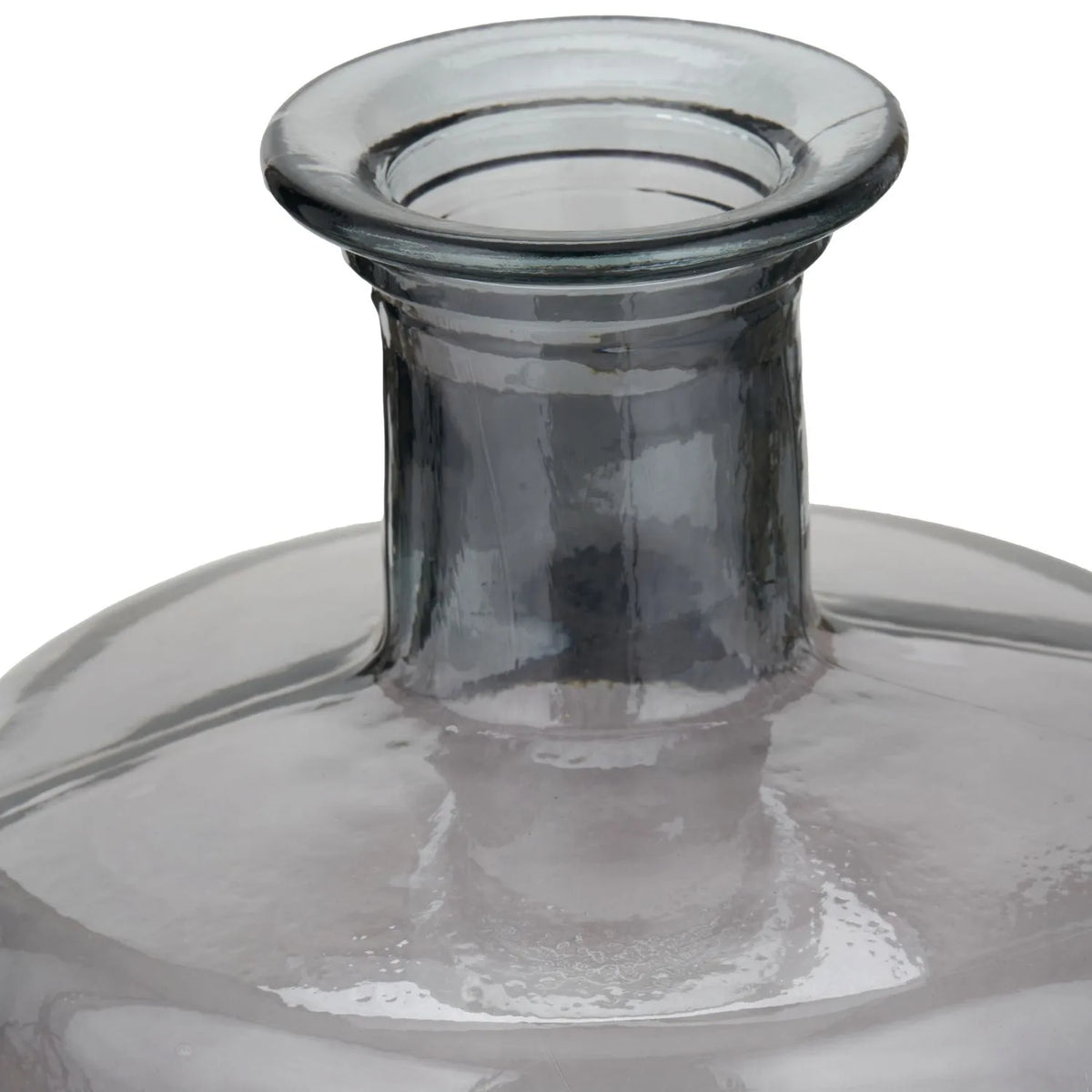 Tall Grey Recycled Glass Bottle Vase with Narrow Neck – close-up of rolled glass rim and bottle neck | Click Style