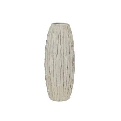 Tall Grey & White Washed Ceramic Floor Standing Vase with Raised Vertical Ribbing – Large Textured Decorative Vase 70x27x27cm – Full Front Product View | Click Style