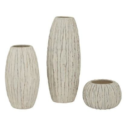 Tall Grey & White Washed Ceramic Floor Standing Vase with Raised Vertical Ribbing – Large Textured Decorative Vase 70x27x27cm – Coordinating Ceramic Vase Collection | Click Style