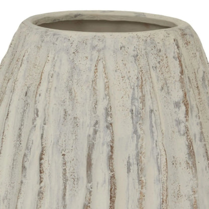 Tall Grey & White Washed Ceramic Floor Standing Vase with Raised Vertical Ribbing – Large Textured Decorative Vase 70x27x27cm – Wide Opening & Textured Rim Close-Up | Click Style