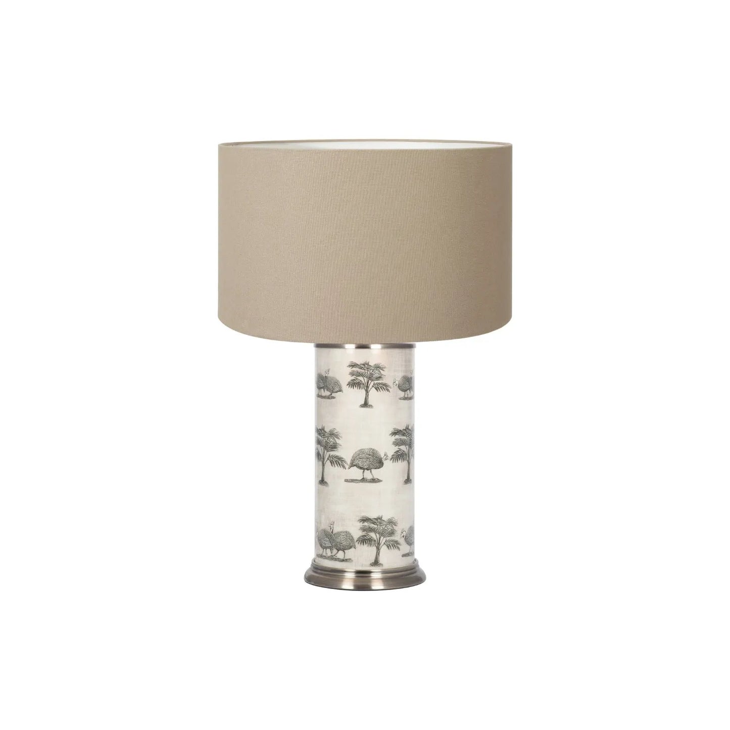 Tall Guinea Fowl Cream Champagne & Gold Glass Table Lamp Base with Cylindrical Shape & Antique Brass Base – Handcrafted Statement Lighting 46x20x20cm by Jenny Worrall | Click Style