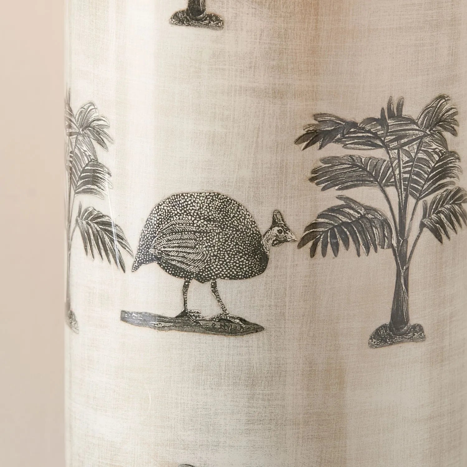 Tall Guinea Fowl Cream Champagne & Gold Glass Table Lamp Base with Cylindrical Shape & Antique Brass Base – Handcrafted Statement Lighting 46x20x20cm by Jenny Worrall | Click Style