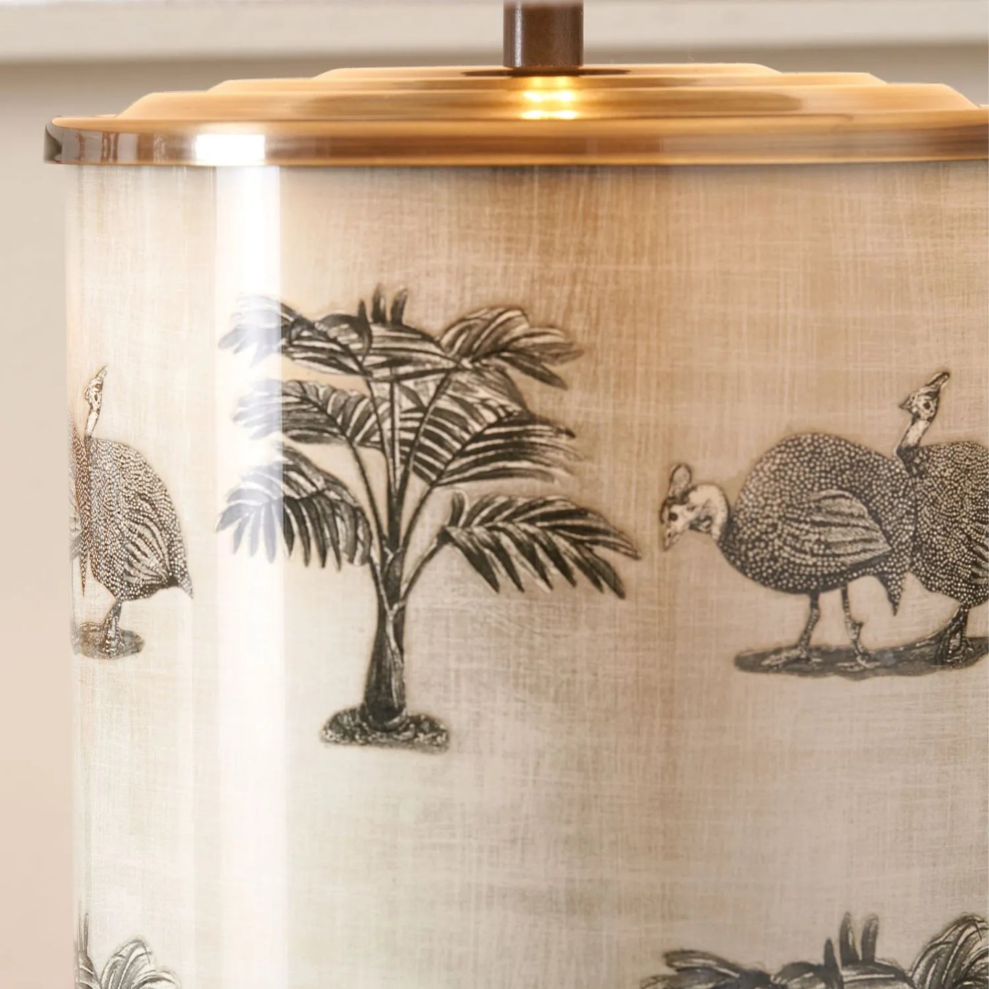 Tall Guinea Fowl Cream Champagne & Gold Glass Table Lamp Base with Cylindrical Shape & Antique Brass Base – Handcrafted Statement Lighting 46x20x20cm by Jenny Worrall | Click Style