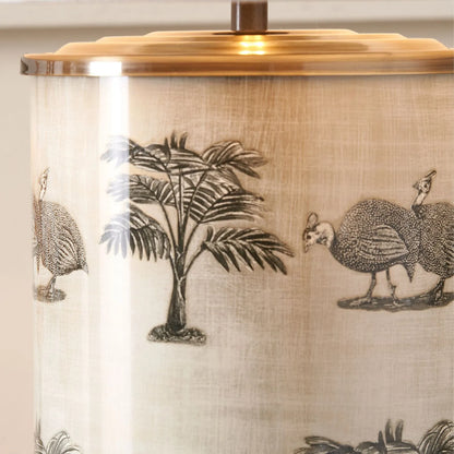 Tall Guinea Fowl Cream Champagne & Gold Glass Table Lamp Base with Cylindrical Shape & Antique Brass Base – Handcrafted Statement Lighting 46x20x20cm by Jenny Worrall | Click Style