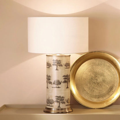 Tall Guinea Fowl Cream Champagne & Gold Glass Table Lamp Base with Cylindrical Shape & Antique Brass Base – Handcrafted Statement Lighting 46x20x20cm by Jenny Worrall | Click Style