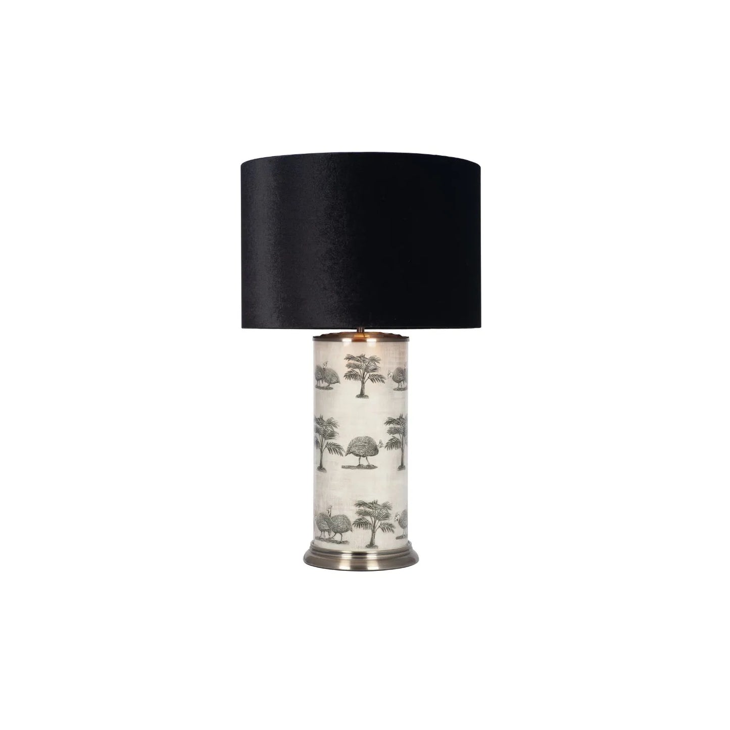 Tall Guinea Fowl Cream Champagne & Gold Glass Table Lamp Base with Cylindrical Shape & Antique Brass Base – Handcrafted Statement Lighting 46x20x20cm by Jenny Worrall | Click Style