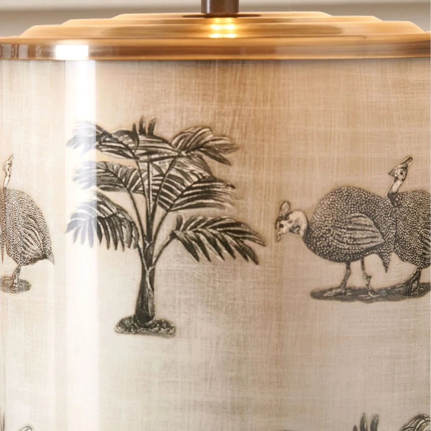 Jenny Worrall Tall Guinea Fowl Cream Champagne & Gold Glass Table Lamp with 40cm Beige Taupe Handloom Drum Shade – Handcrafted Cylindrical Statement Lighting 63x40x40cm | Click Style