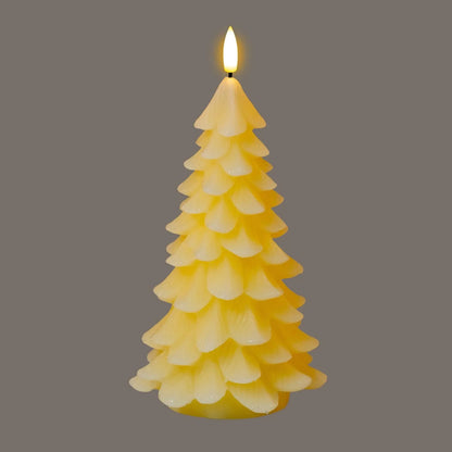 Tall Layered Cream Real Wax LED Christmas Tree Candle with Realistic Flickering Flame – Festive Battery Operated Decorative Light 22x11x11cm | Click Style