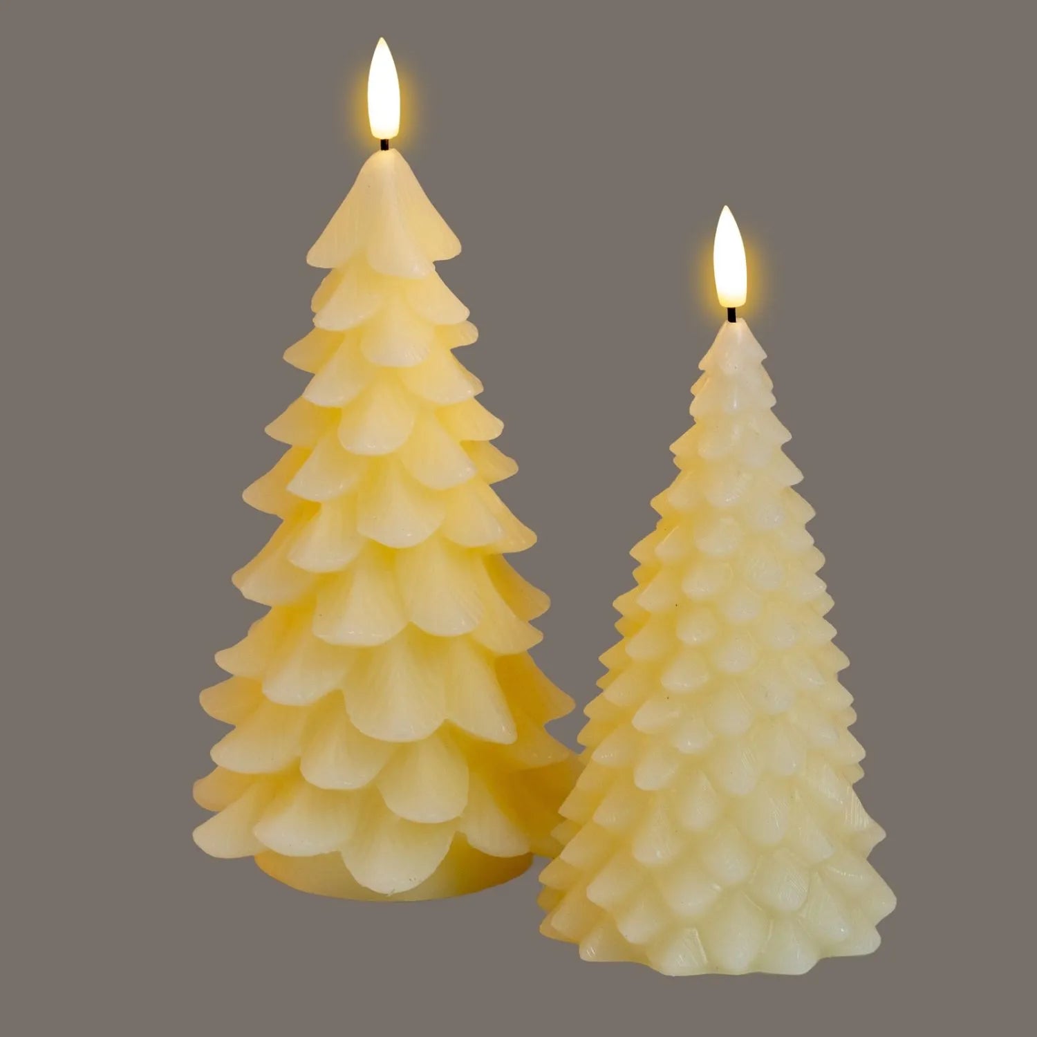 Tall Layered Cream Real Wax LED Christmas Tree Candle with Realistic Flickering Flame – Festive Battery Operated Decorative Light 22x11x11cm | Click Style