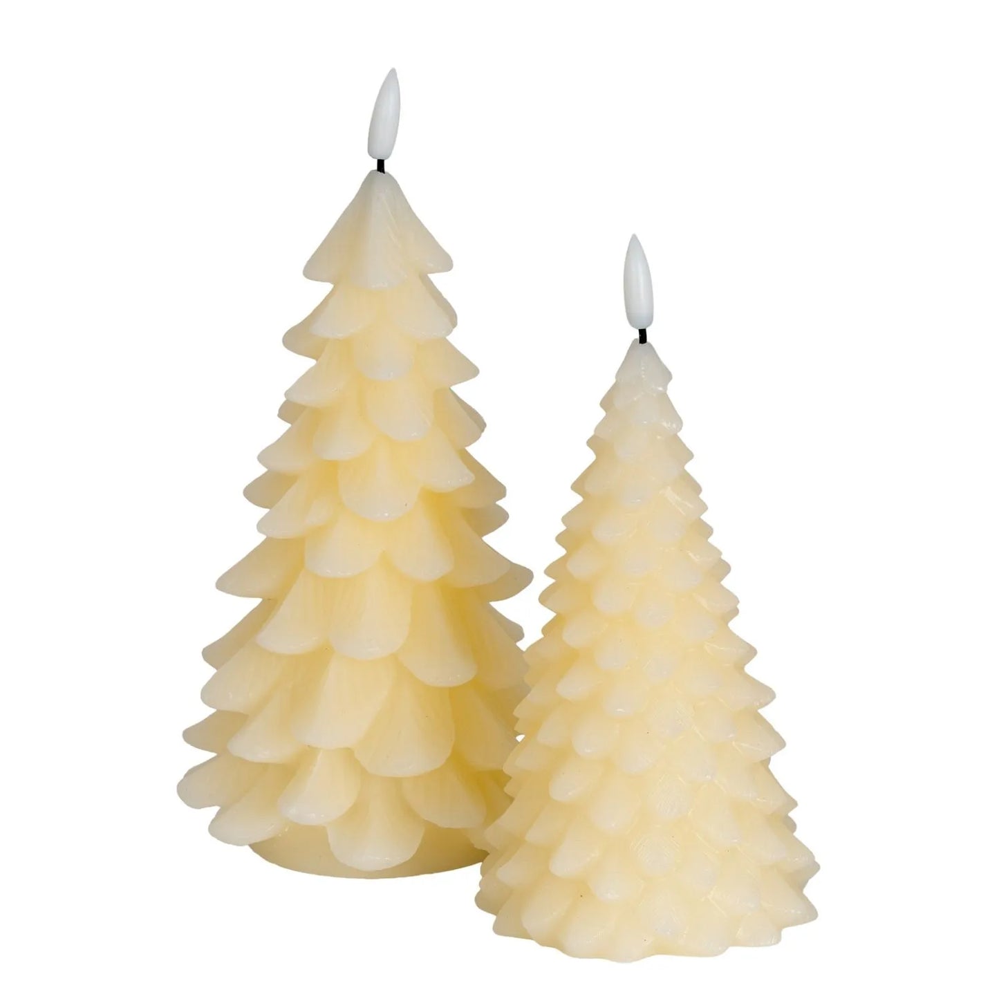 Tall Layered Cream Real Wax LED Christmas Tree Candle with Realistic Flickering Flame – Festive Battery Operated Decorative Light 22x11x11cm | Click Style