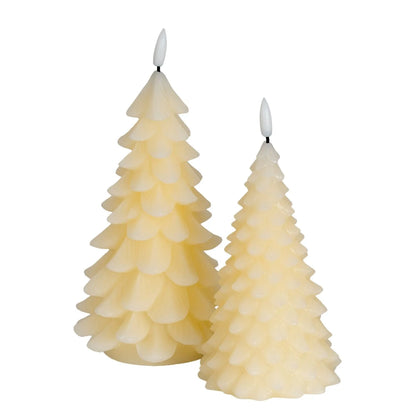 Tall Layered Cream Real Wax LED Christmas Tree Candle with Realistic Flickering Flame – Festive Battery Operated Decorative Light 22x11x11cm | Click Style