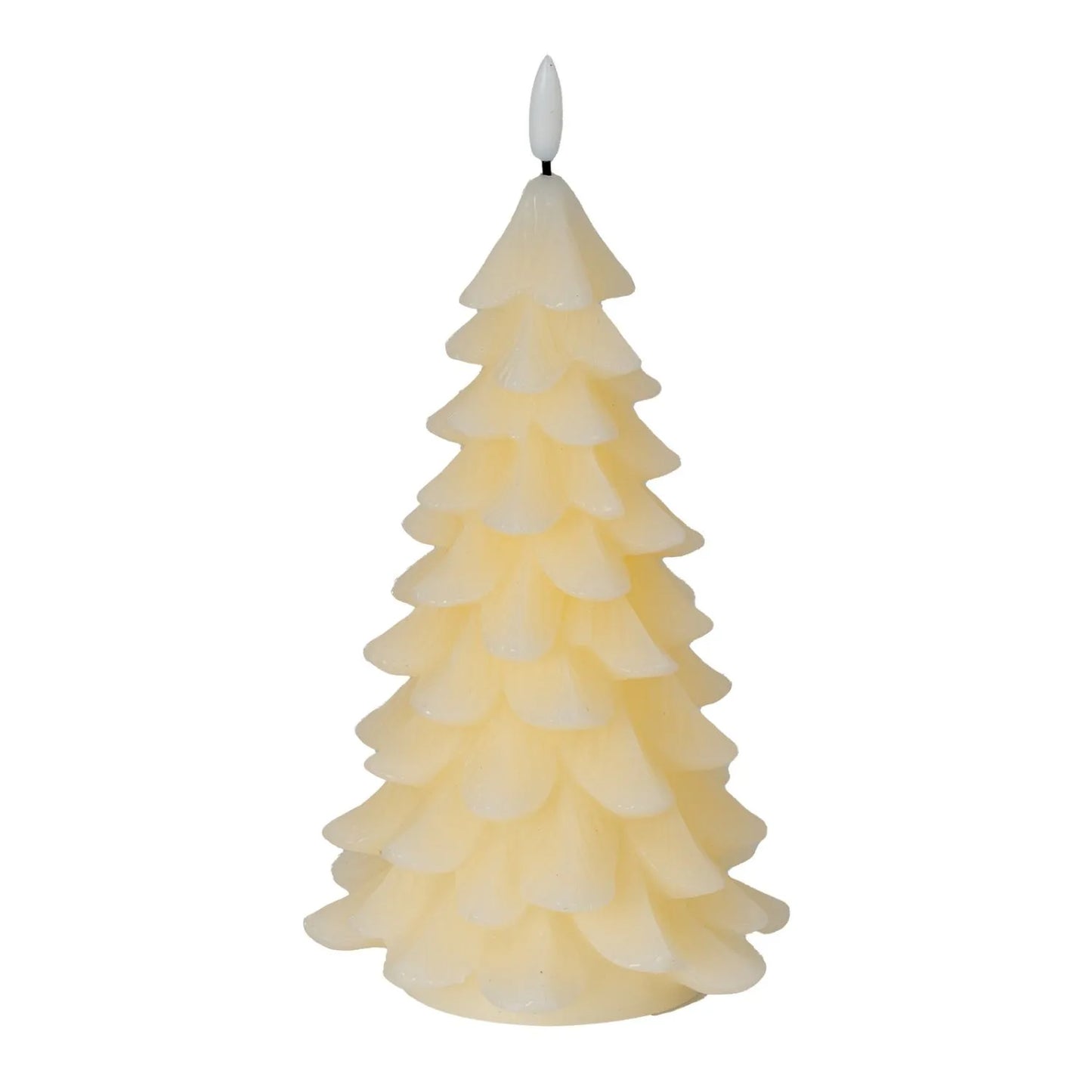 Tall Layered Cream Real Wax LED Christmas Tree Candle with Realistic Flickering Flame – Festive Battery Operated Decorative Light 22x11x11cm | Click Style