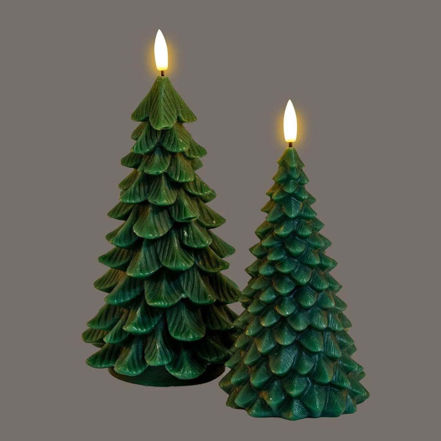 Tall Layered Forest Green Real Wax LED Christmas Tree Candle With Realistic Flickering Flame Festive Battery Operated Decorative Light 22x11x11cm | Click Style