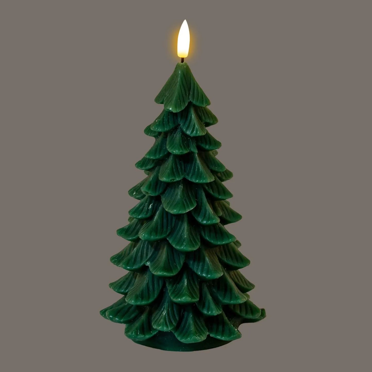Tall Layered Forest Green Real Wax LED Christmas Tree Candle With Realistic Flickering Flame Festive Battery Operated Decorative Light 22x11x11cm | Click Style
