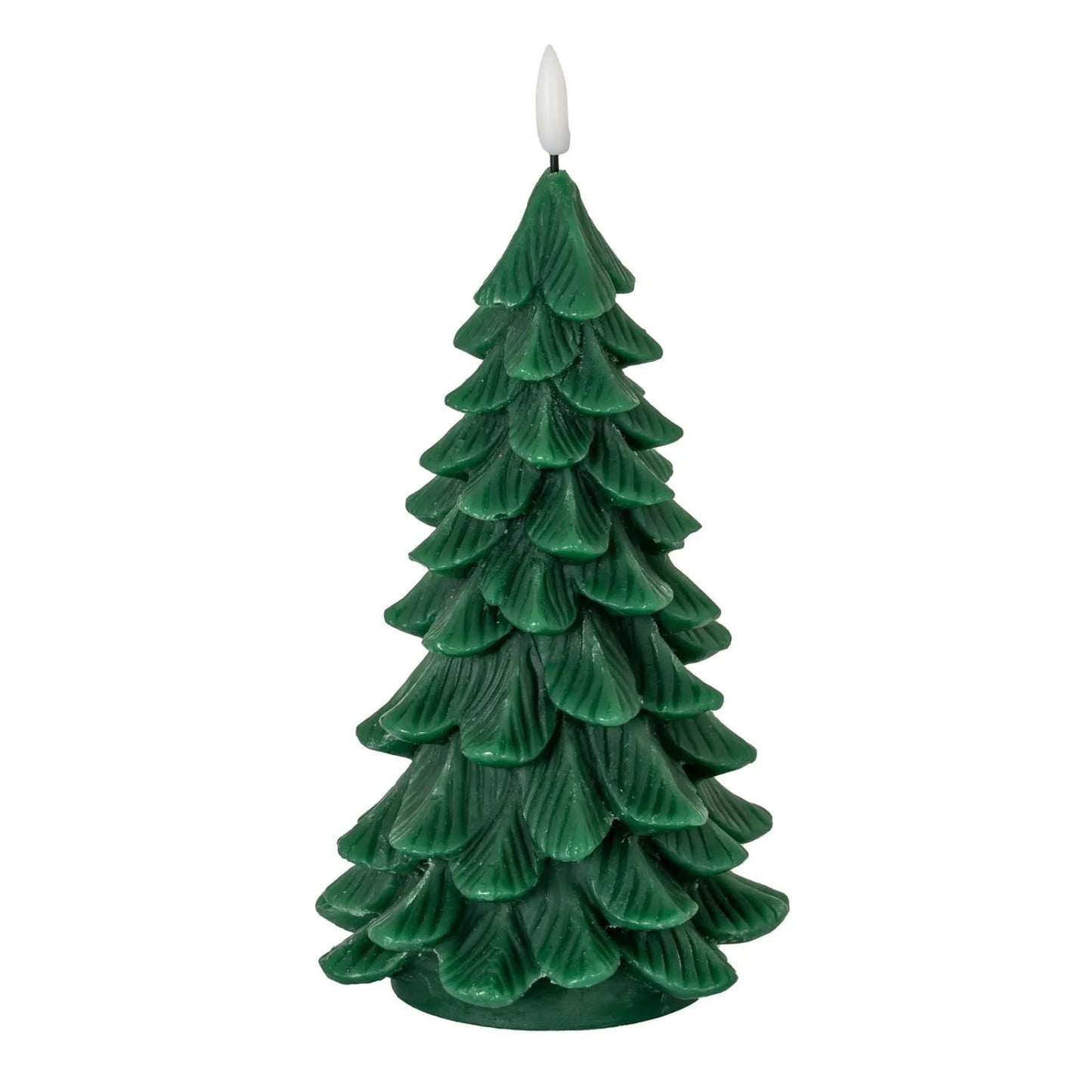 Tall Layered Forest Green Real Wax LED Christmas Tree Candle With Realistic Flickering Flame Festive Battery Operated Decorative Light 22x11x11cm | Click Style
