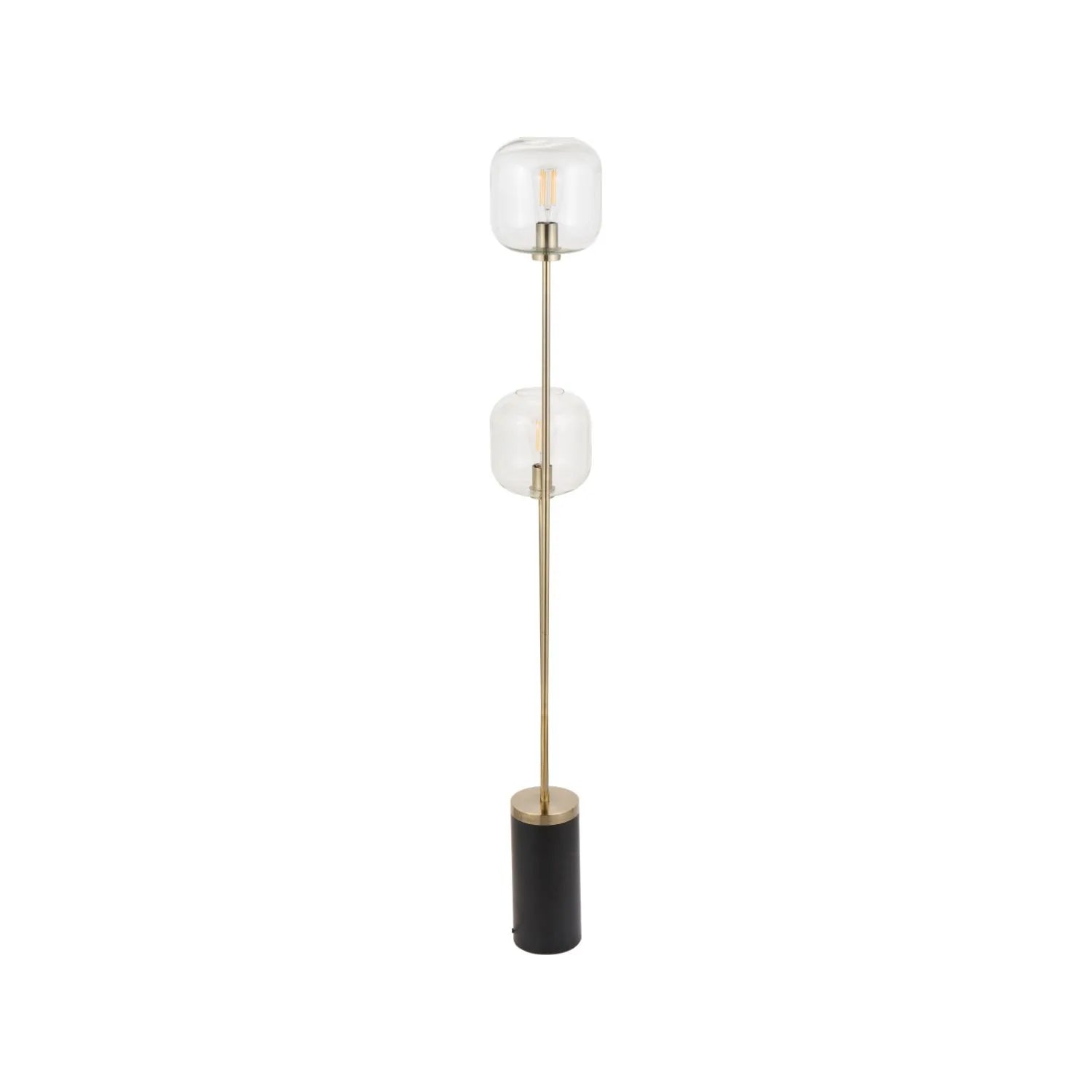 Tall Matt Black & Brass Floor Lamp with Two Clear Glass Shades – Modern Dual Globe Statement Lighting for Home Decor 157x37x21cm - Click Style