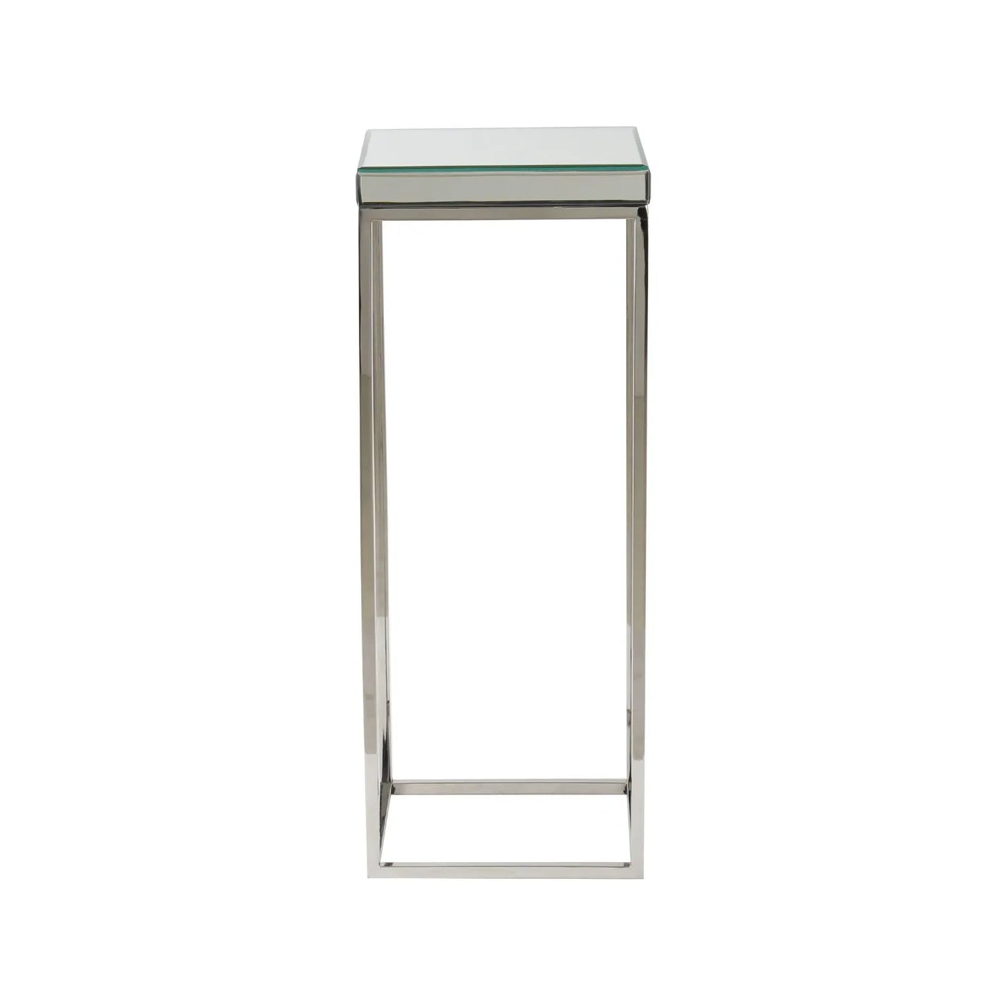 Tall mirrored glass and silver metal square side table with bevelled mirrored top – slim accent or sofa side table 77x30x30cm | Click Style
