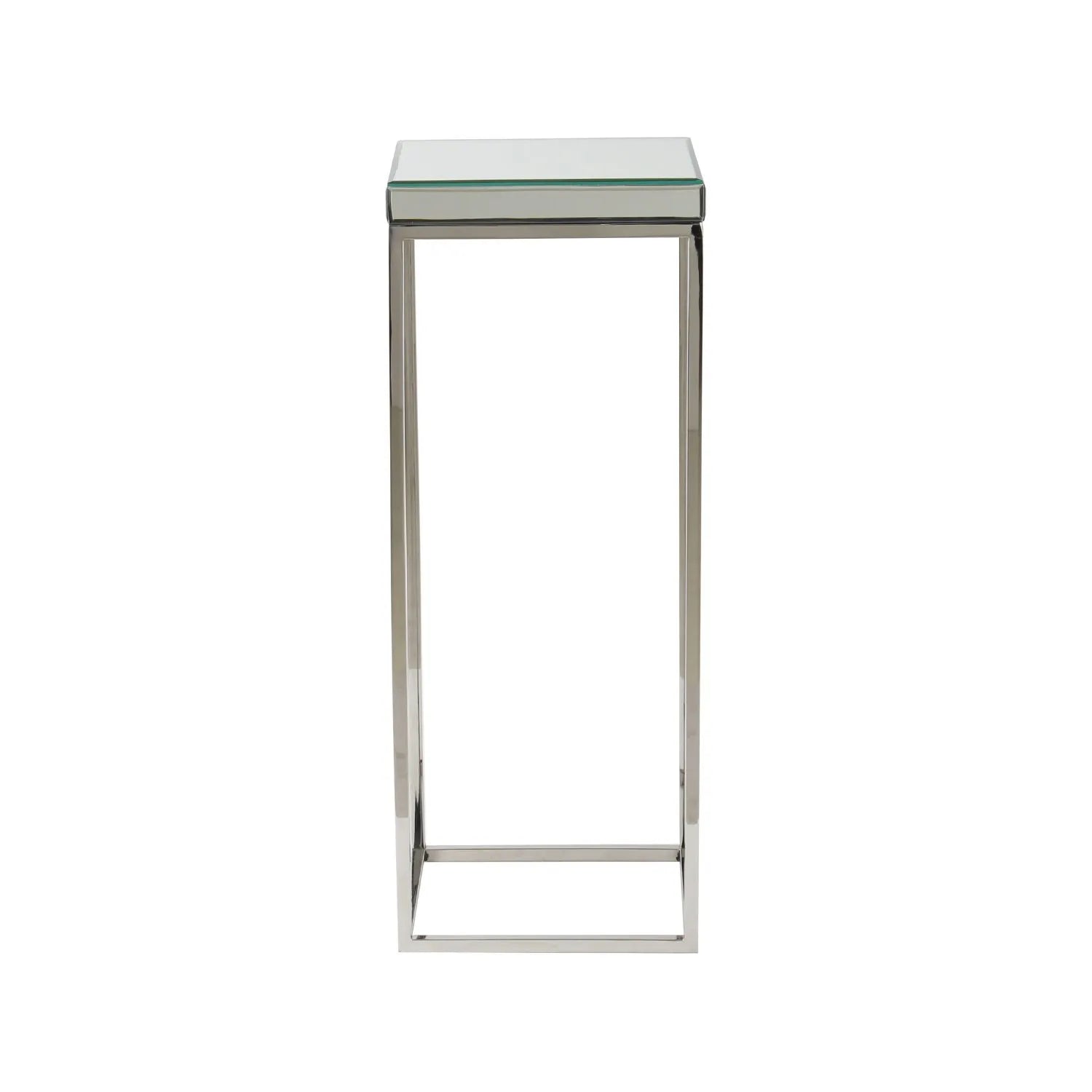 Tall mirrored glass and silver metal square side table with bevelled mirrored top – slim accent or sofa side table 77x30x30cm | Click Style