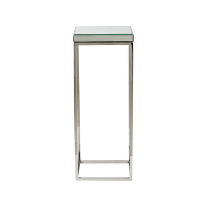 Tall mirrored glass and silver metal square side table with bevelled mirrored top – slim accent or sofa side table 77x30x30cm | Click Style