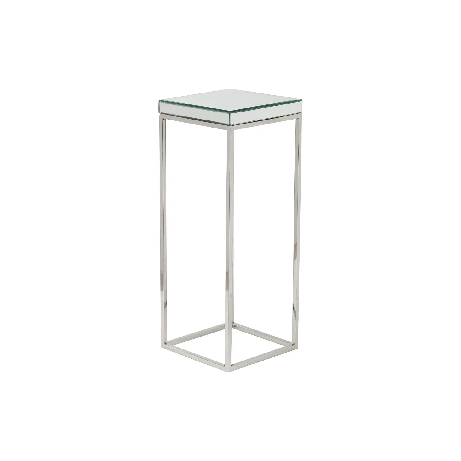 Tall mirrored glass and silver metal square side table with bevelled mirrored top – slim accent or sofa side table 77x30x30cm | Click Style
